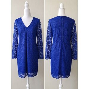 Taylor Dress Size 16 Royal Blue Floral Lace Long-Sleeve Dress